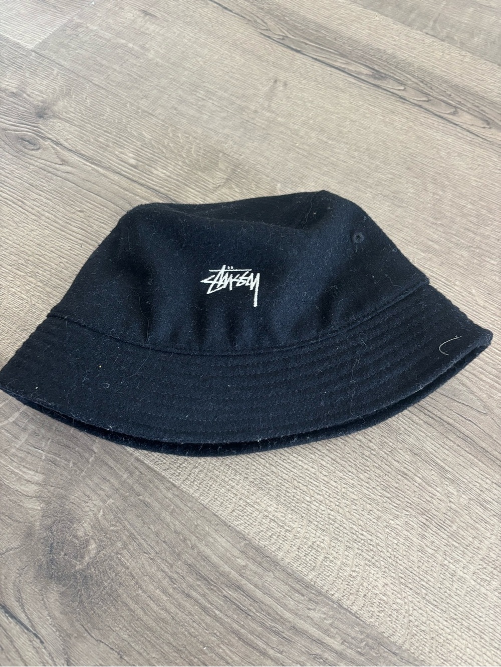 Stussy Black Bucket Hat with White Logo